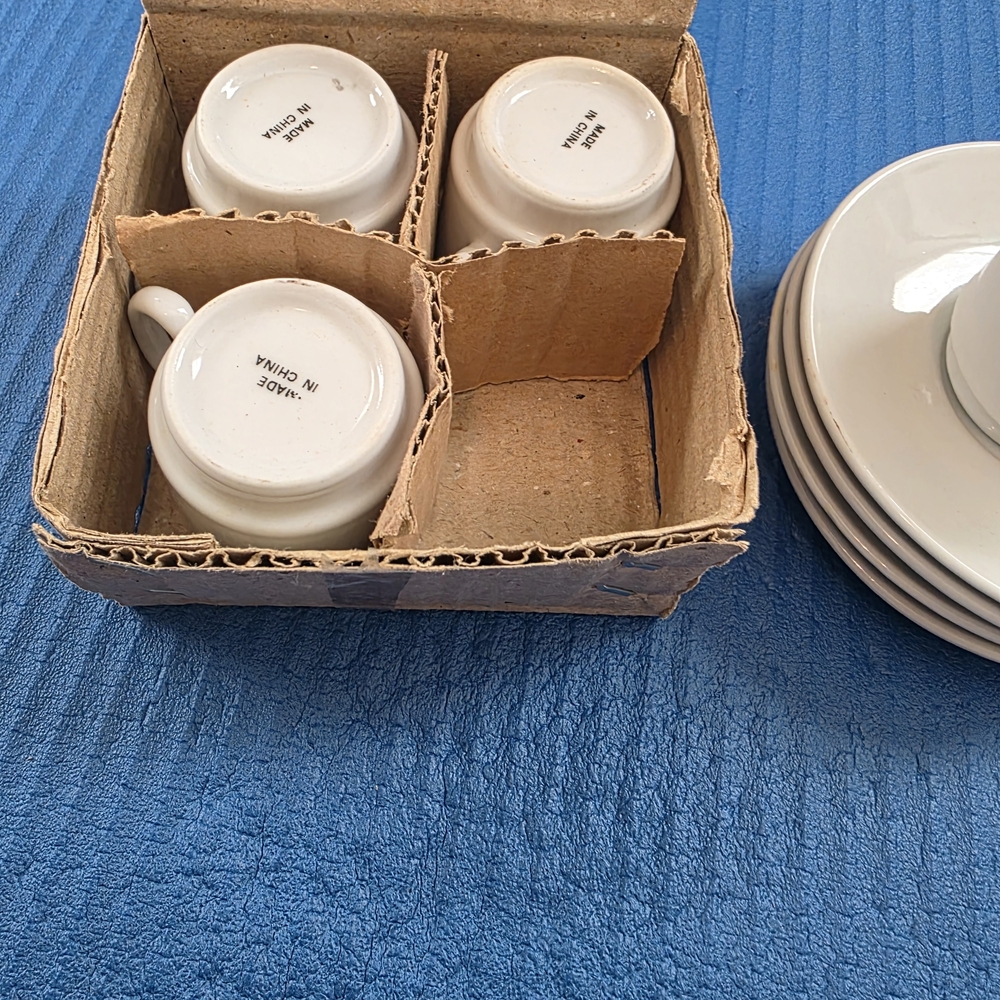 White Ceramic Coffee Cups and Saucers - Set of 4
